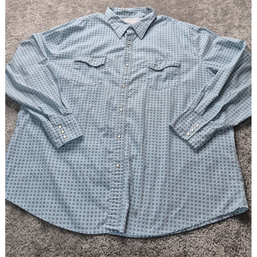 Wrangler 2XL Blue Paysley  Western‎ Shirt Short Sleeve Pearl Snap Button Down